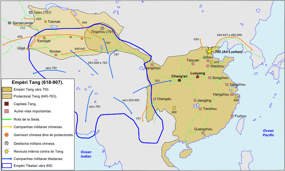 Empèri Tang - Map (987x600), Png Download