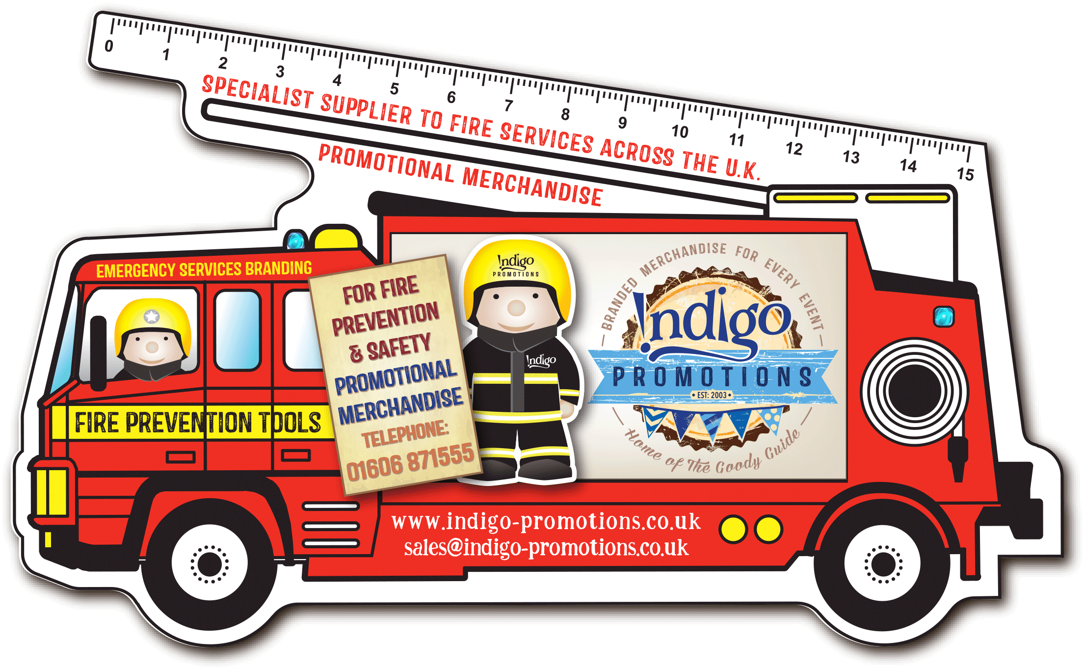 Indigo Promotions Bespoke Ruler - Fire Engine (3071x1772), Png Download