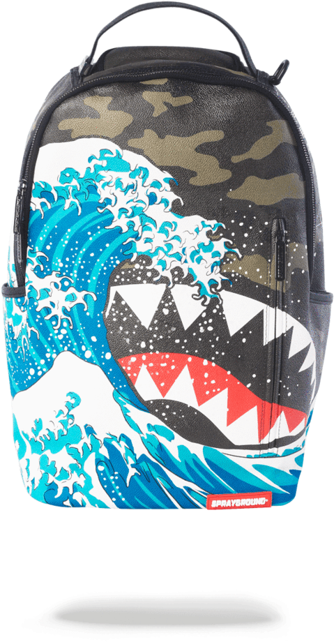 Sprayground Backpack X Sharks Mouth Camokawa Wave - Camokawa Sprayground (802x1023), Png Download
