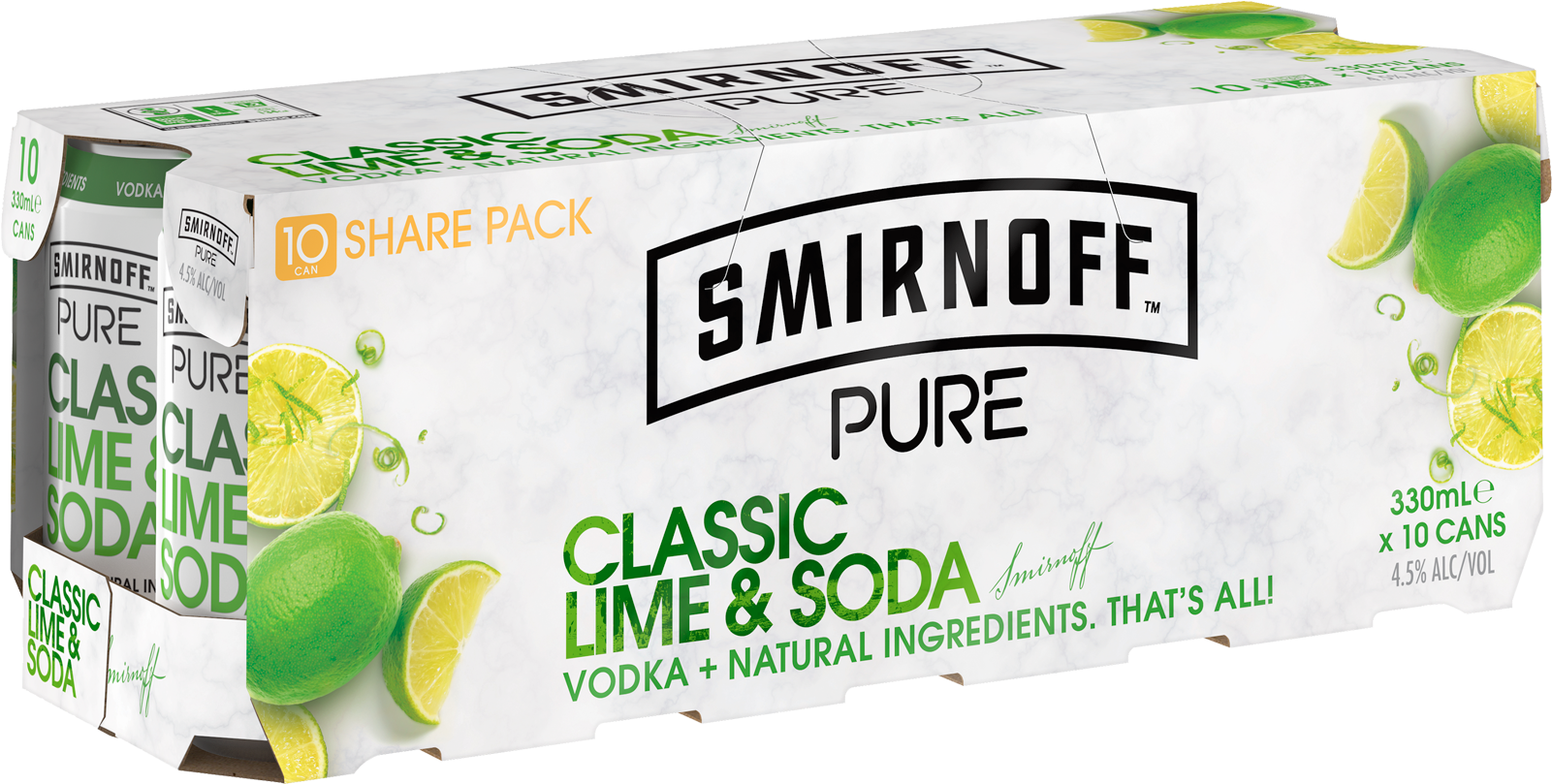 Smirnoff Pure Lime And Soda 10 Pack Cans 10 Pack - Smirnoff Lime Soda Can (1600x2000), Png Download