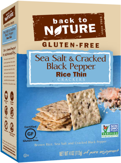 Back To Nature Sea Salt & Cracked Black Pepper Rice - Back To Nature - Gluten-free Rice Thin Crackers Sea (600x600), Png Download