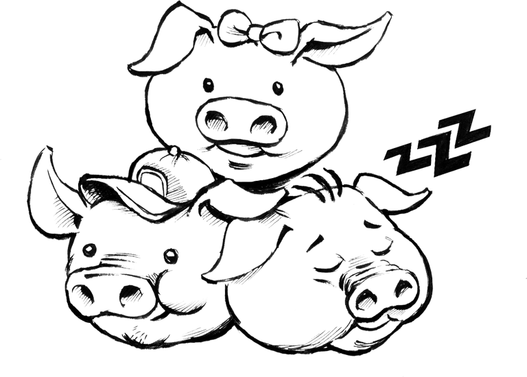 Drawn Pig Little Pig - Three Little Pigs Clip Art Black And White (768x550), Png Download