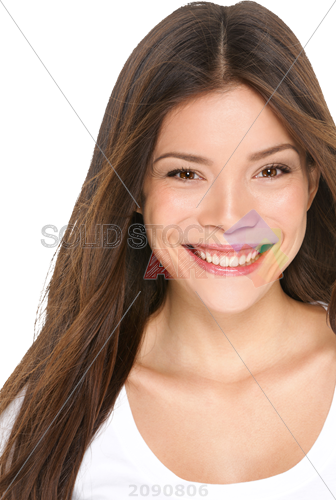 Stock Photo Of Smiling Pretty Asian Brunette In White - Niña De 20 Años (336x500), Png Download