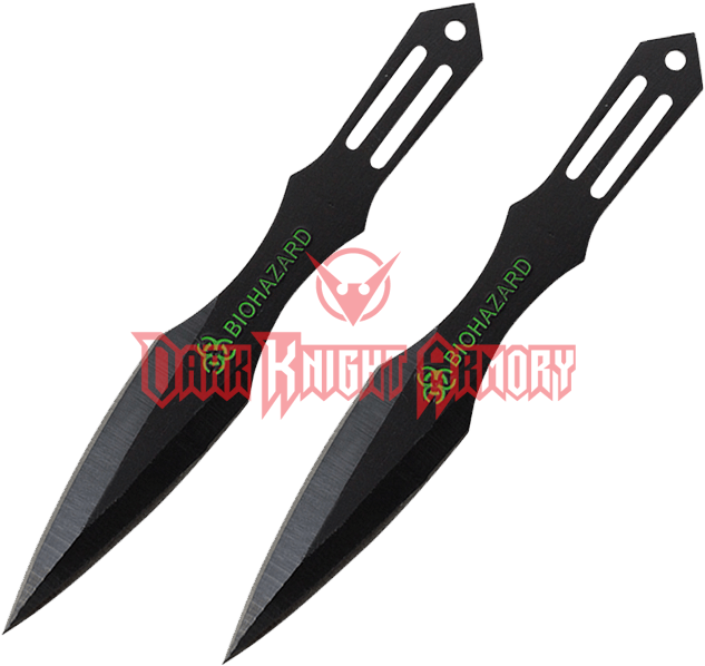 2 Piece Biohazard Dark Strike Throwing Knives - Ferro Magnesium Fire Starter - Bushcraft Firesteel (643x643), Png Download