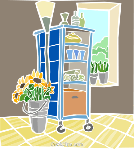Display Case With Potted Flowers And Lamp Royalty Free - Illustration (432x480), Png Download