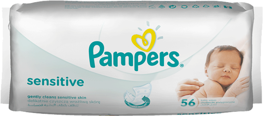 Pampers Sensitive 56 Wipes (1000x523), Png Download