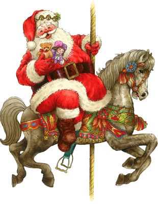Christmas Santa On Carousel Horse Simple Christmas, - Carousel Christmas Horse Clipart (310x400), Png Download