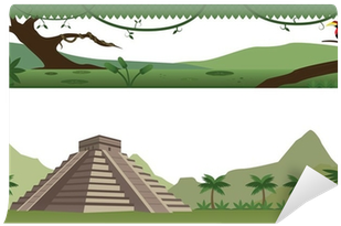 Set Of Rain Forest River And Aztec Pyramid Landscape - Paisaje Azteca (400x400), Png Download