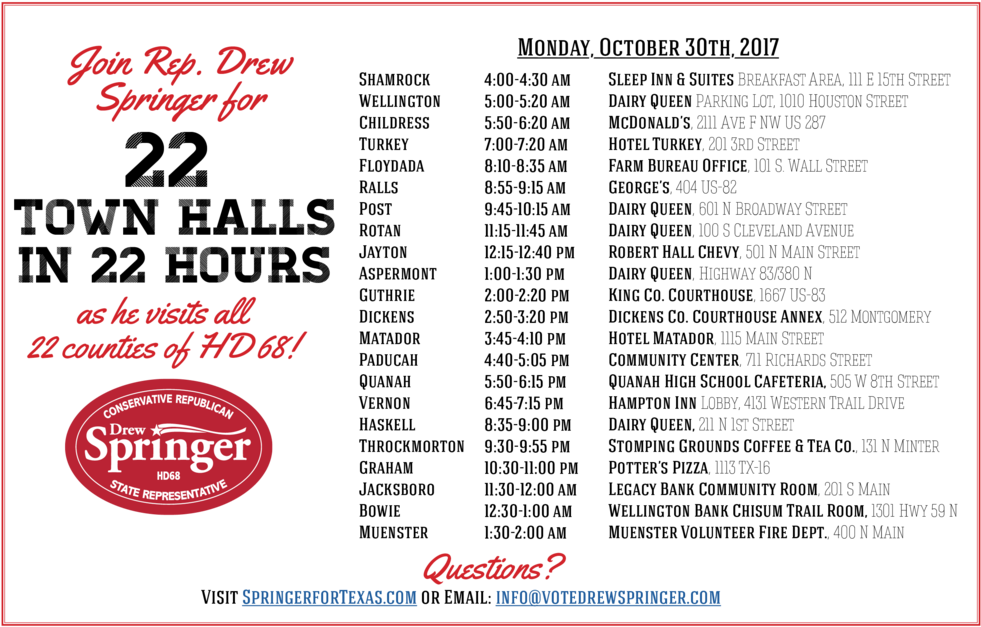 Springer Announces 22 Town Hall Tour In 22 Hours Visiting - Portable Network Graphics (1000x647), Png Download