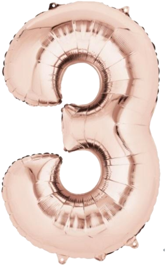 Number 3 Jumbo Rose Gold Foil Balloon - Number Foil Balloon Png (338x550), Png Download