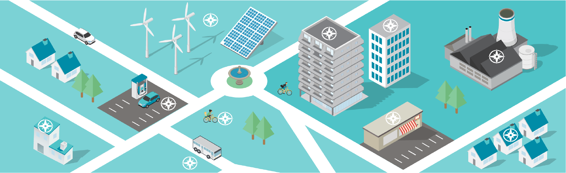 Footer2 Frontier Energy Community Illustration With - Tower Block (1801x552), Png Download