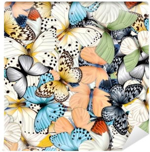 Seamless Pattern With Lot Of Different Butterflys Wall - Sewing (400x400), Png Download