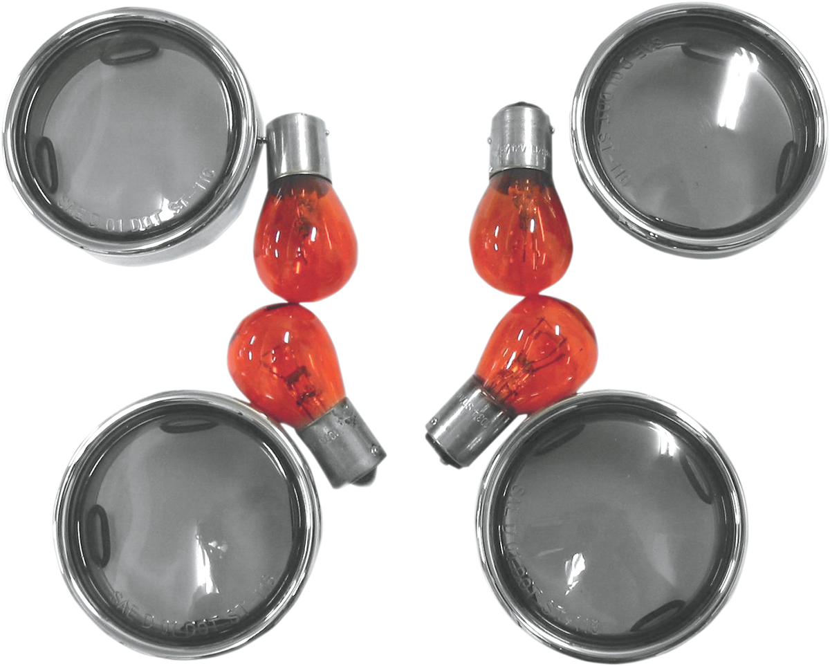 Drag Specialties 4 Smoke Lens Trim Turn Signal Conversion - Wildstyle Kouřová Skla S Oranžovou Žárovkou (1200x963), Png Download