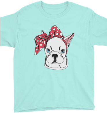 Frenchie Face Youth Short Sleeve French Bulldog T-shirt - French Bulldog (370x475), Png Download