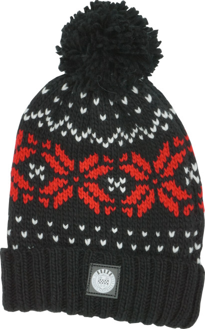 Fair Isle Black/white/red Beanie - Fair Isle Snowstar Bonnet Tombant Bleu Marine Avec (411x659), Png Download