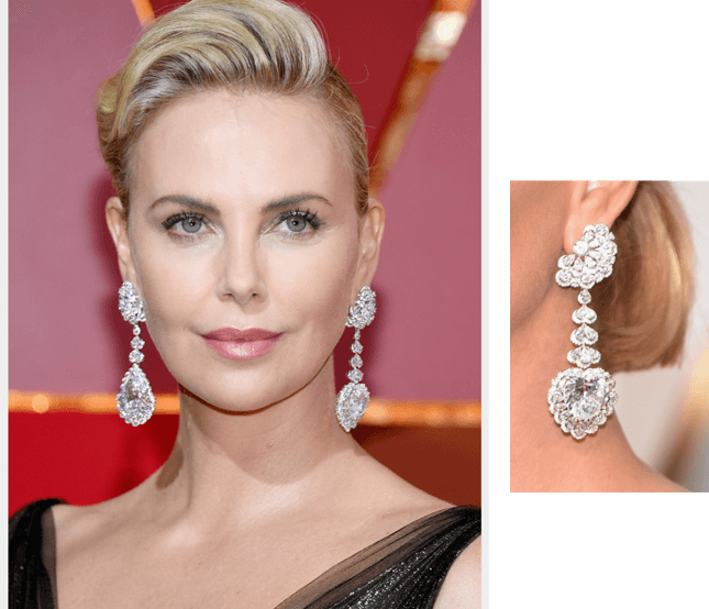 Charlize Theron's Chopard Earrings - Charlize Theron Oscars 2017 (645x554), Png Download