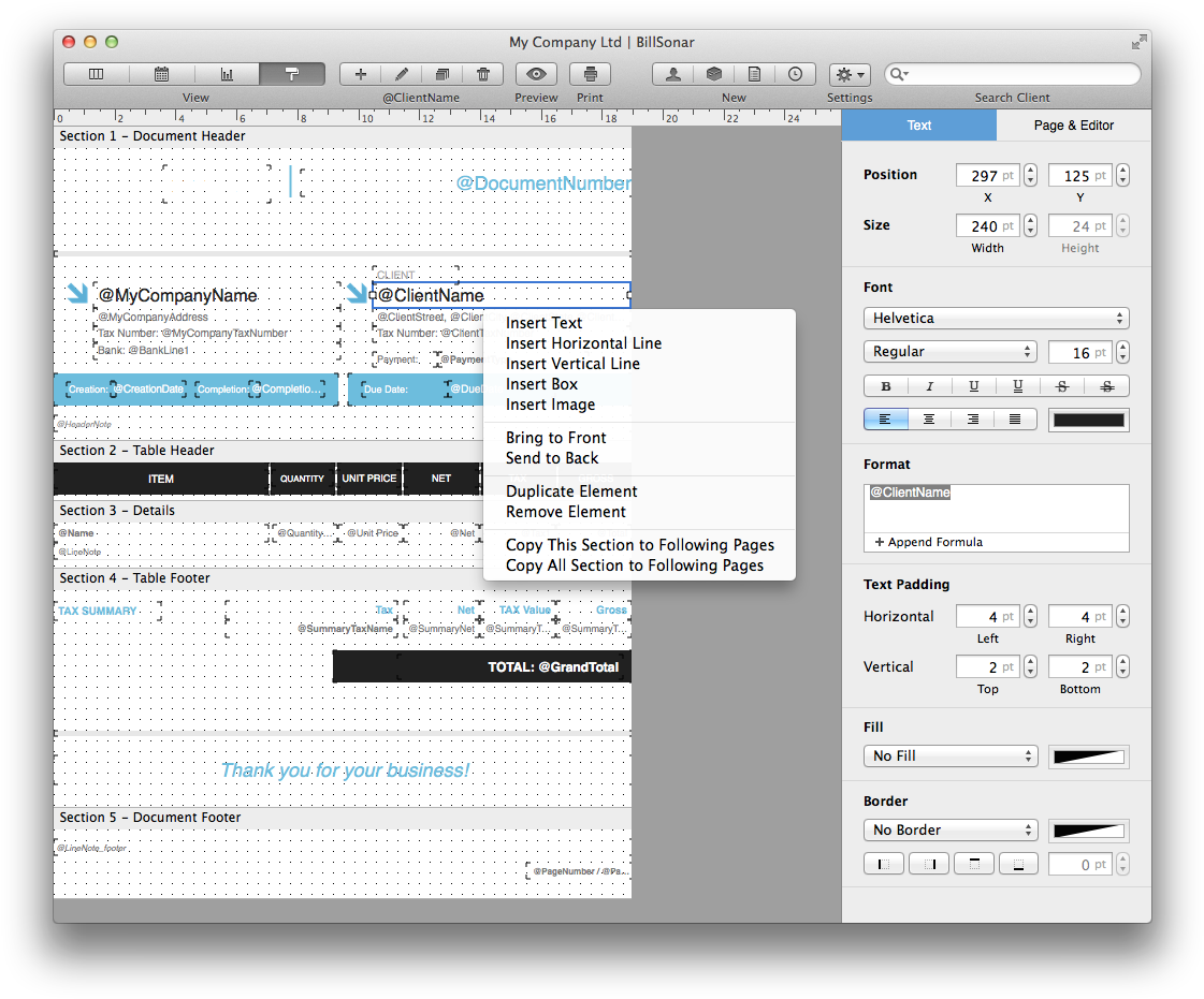 Billsonar Invoice Mac Os X Design Editor Menu - Document Editor Design (1136x946), Png Download