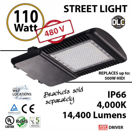 110w Led Street Pole Lamp Fixture 500 Watt Hid Equivalent - 150w Led Street Light Cobra: 17700lm 5000k Ip66 Dlc (460x460), Png Download