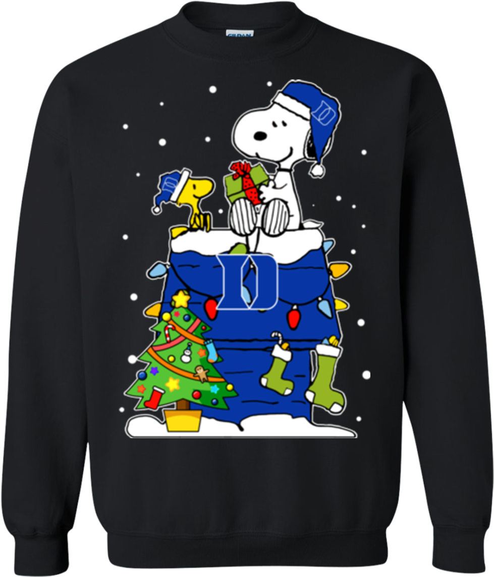 Duke Blue Devils Ugly Christmas Sweaters Snoopy Woodstock - Oakland Raiders Shirts Snoopy Christmas T-shirts Hoodies (1155x1155), Png Download