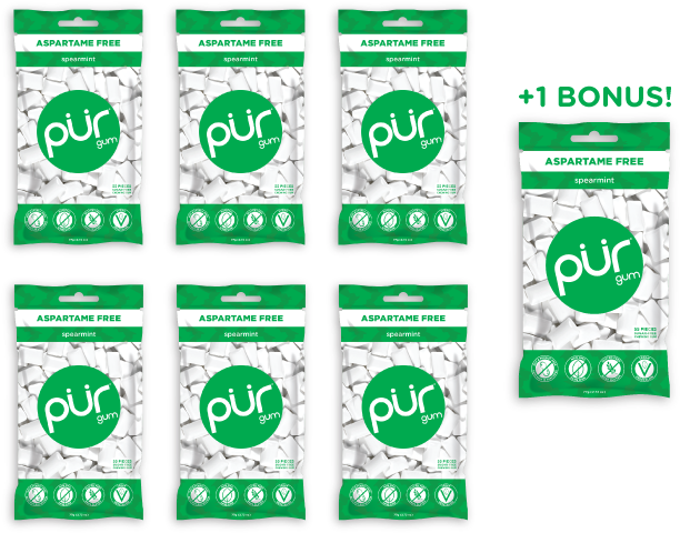 6 Bags 1 Bonus Bag, Spearmint, , The Pur Company, Pur - Pur Gum Aspartame Free, Spearmint, 2.8 Ounce (700x582), Png Download