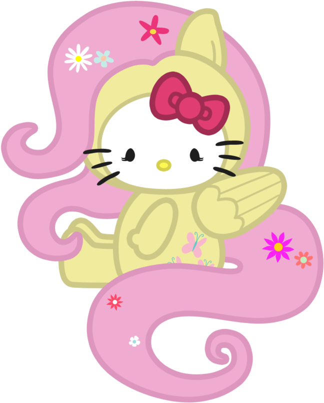 Cat, Fluttershy, Hello Kitty, Safe, Sanrio - Hello Kitty My Little Pony (680x827), Png Download