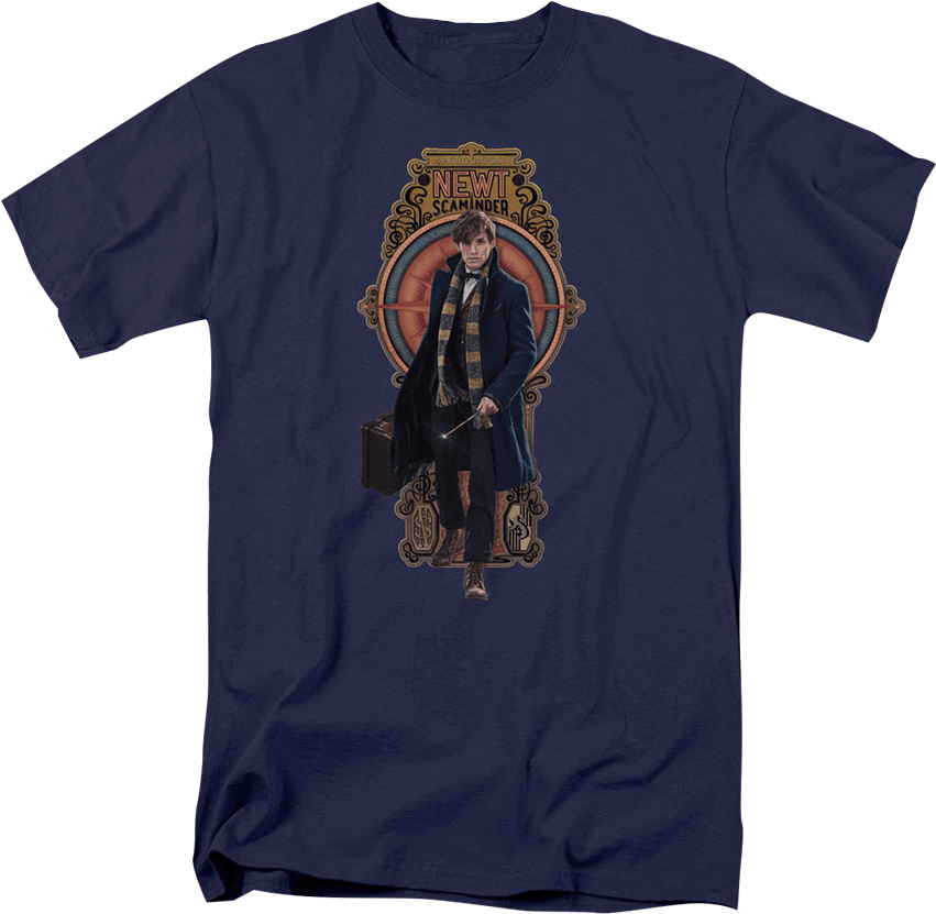 Fantastic Beasts Newt Scamander T-shirt - Newt Scamander Gehende Kunst Nouveau Platte Runder (850x850), Png Download