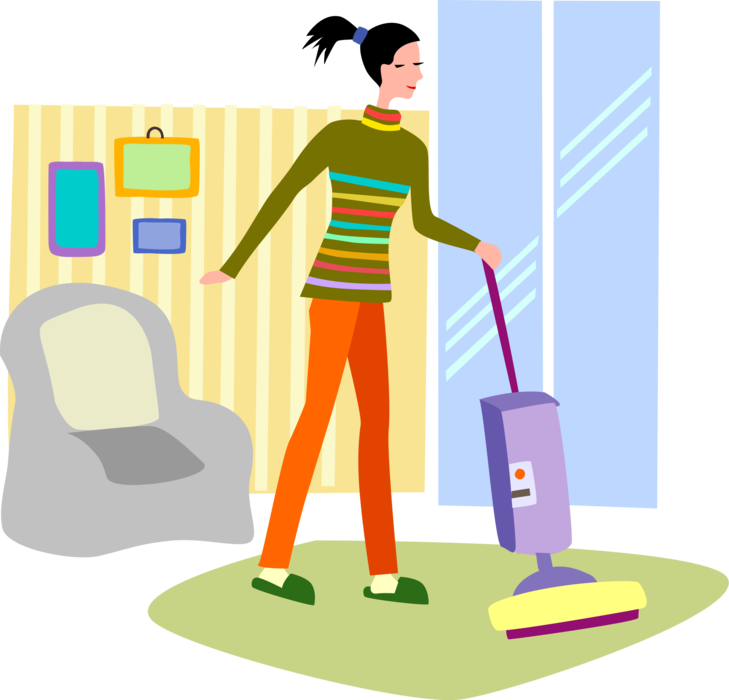 Vector Illustration Of Household Chores With Vacuum - Housework (729x700), Png Download