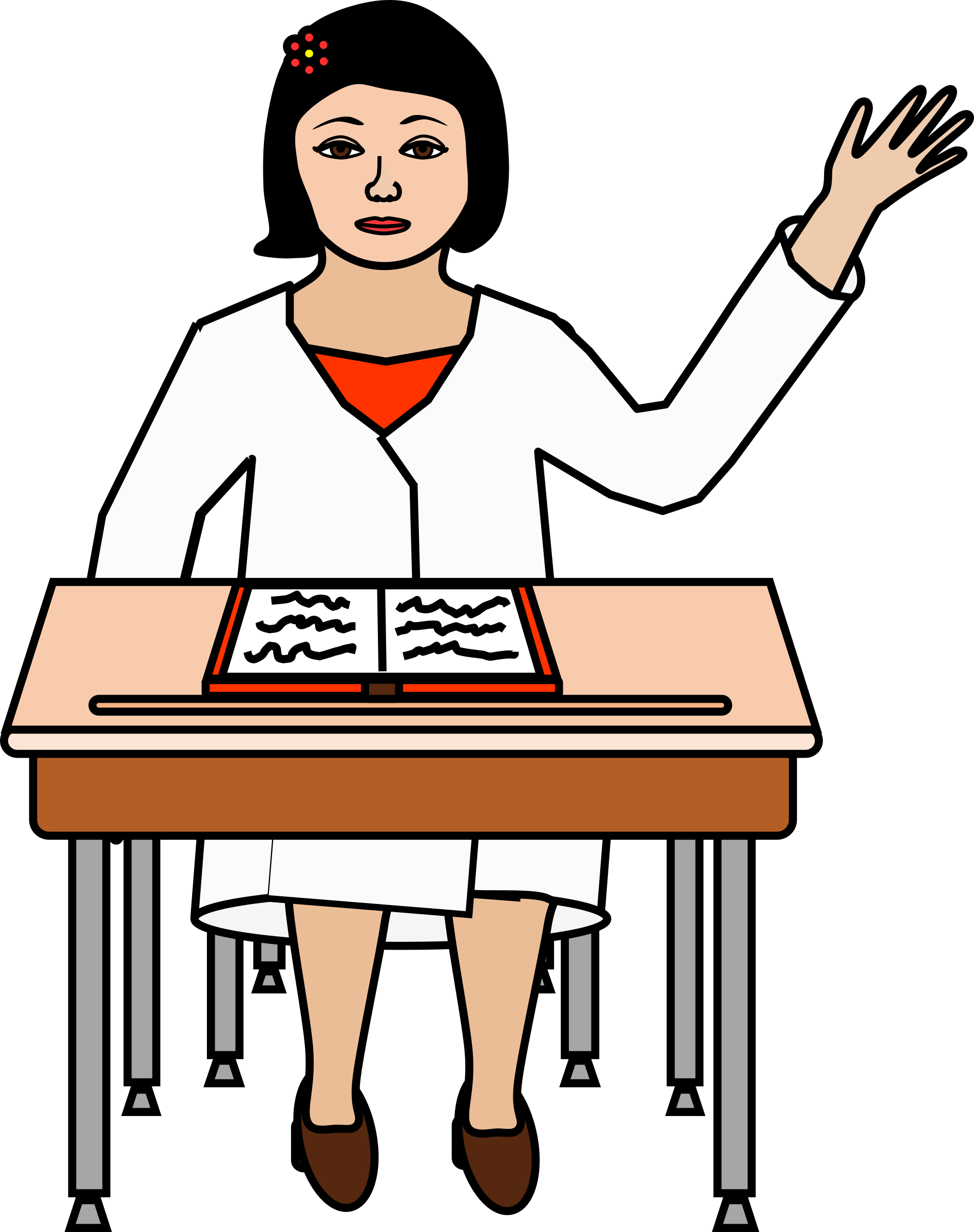 Student Sitting At Desk Raising Hand Clipart - Alumno Levantando La Mano Png (1897x2400), Png Download