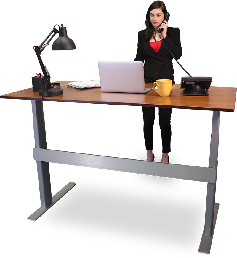 E, So Stretching And Getting A Padded Floor Mat Will - Woman Standing At Desk (350x381), Png Download
