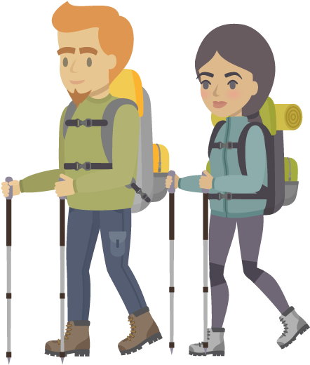 Couple Hiking With Good Trail Etiqutte - Cartoon (500x580), Png Download