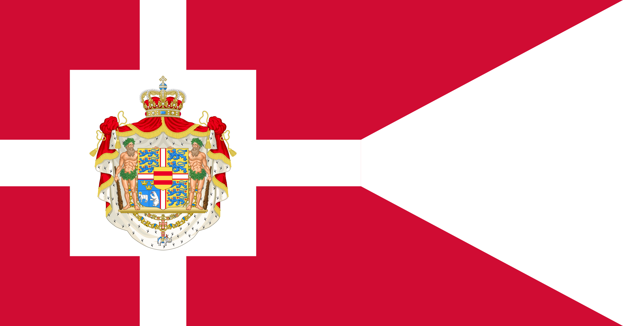 Royal Standard Of Denmark - Royal Flag Of Denmark (2000x1047), Png Download