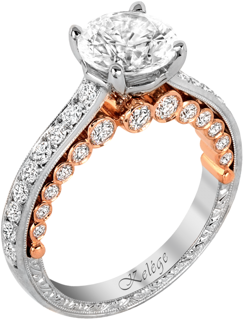 Kpr 770p Platinum And Rose Gold Engagement Ring - Platinum And Rose Gold Diamond Ring (700x700), Png Download