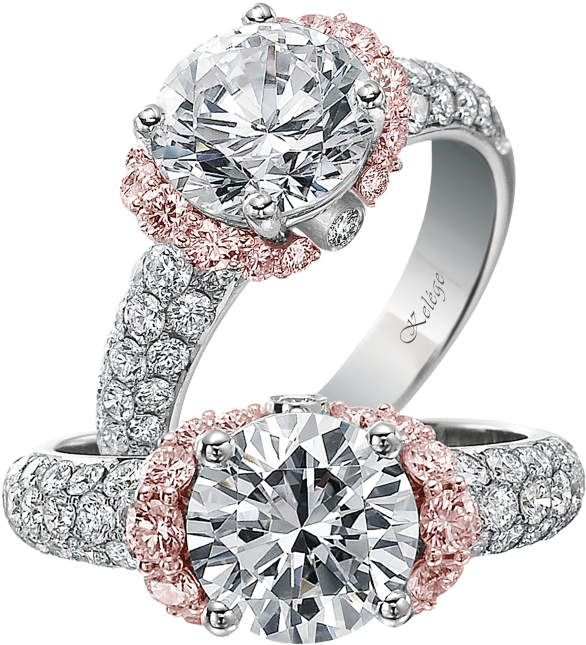 Kgr 1016-2 18k White Gold And Rose Gold Engagement - Pink And White Diamond Ring (700x700), Png Download