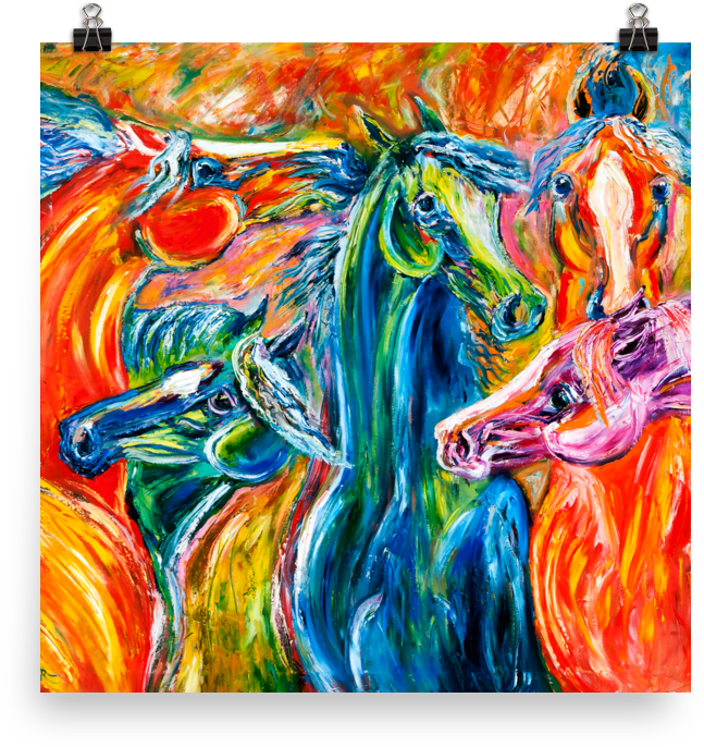 Wild Horse Herd Abstract "coat Of Many Colors" Glossy - Abstract Art (1000x1000), Png Download