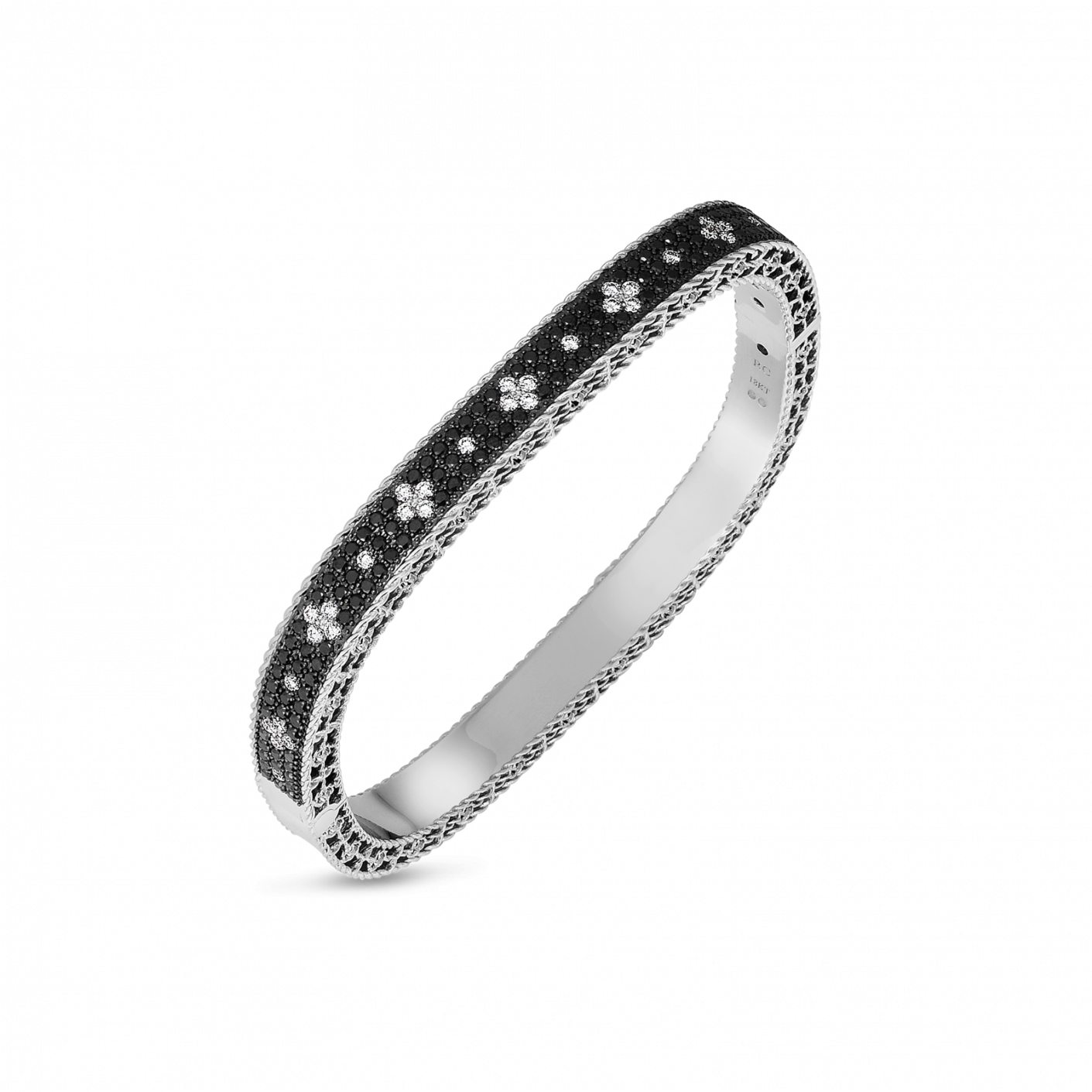 Roberto Coin Slim Bangle With Black And White Fleur - Gold (1410x1800), Png Download