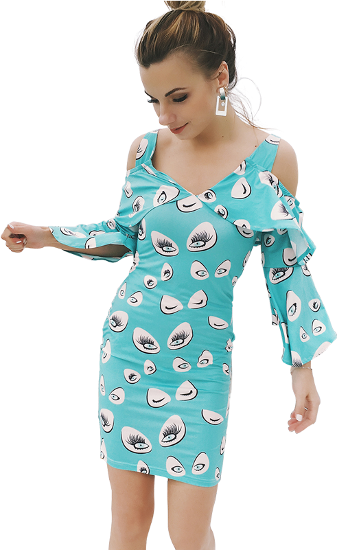 207608 V Neck Floral Print Lady <strong>sexy</strong> - Dress (800x800), Png Download