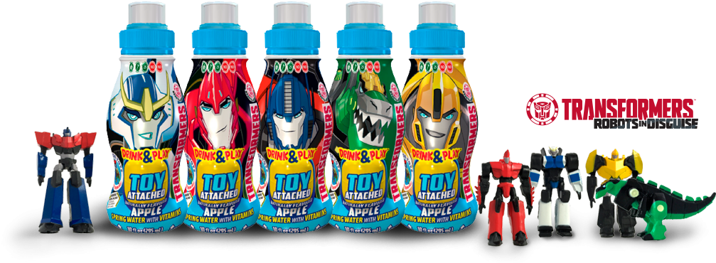 A Patented System Of A One Of A Kind Bottle Wrapped - Transformer Drink (1026x375), Png Download