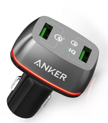 Anker Powerdrive 2 Ports - Anker Powerdrive+ 2 Car Charger With Quick Charge 3.0 (400x400), Png Download