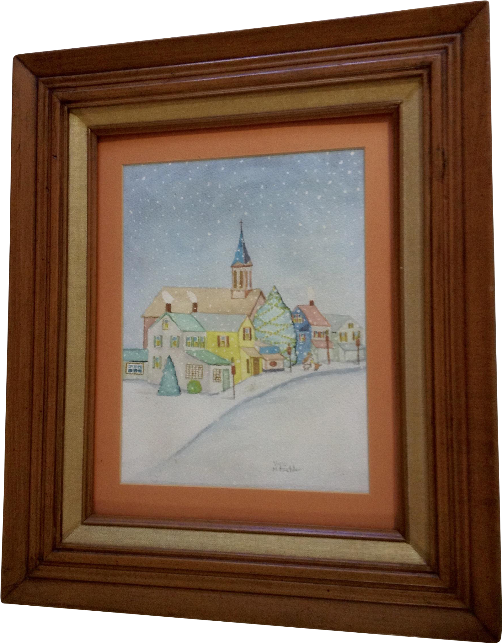 Vicki Mitechler, Snowy Street Scene At Christmas Time, - Picture Frame (2048x2048), Png Download