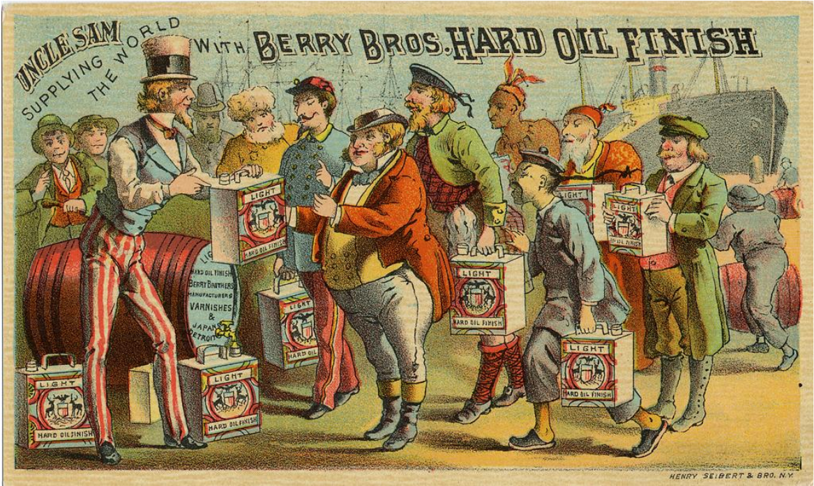 Uncle Sam In Left Handing Out Square Cans Of Hard Oil - Poster (1522x697), Png Download