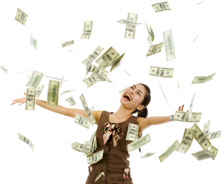 Falling Money Transparent Background Download - Girl Winning The Lottery (730x608), Png Download