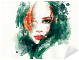 Watercolor Illustration Sticker • Pixers® • We Live - Art Print: Ismagilova's Woman Face. Hand Painted Fashion (400x400), Png Download