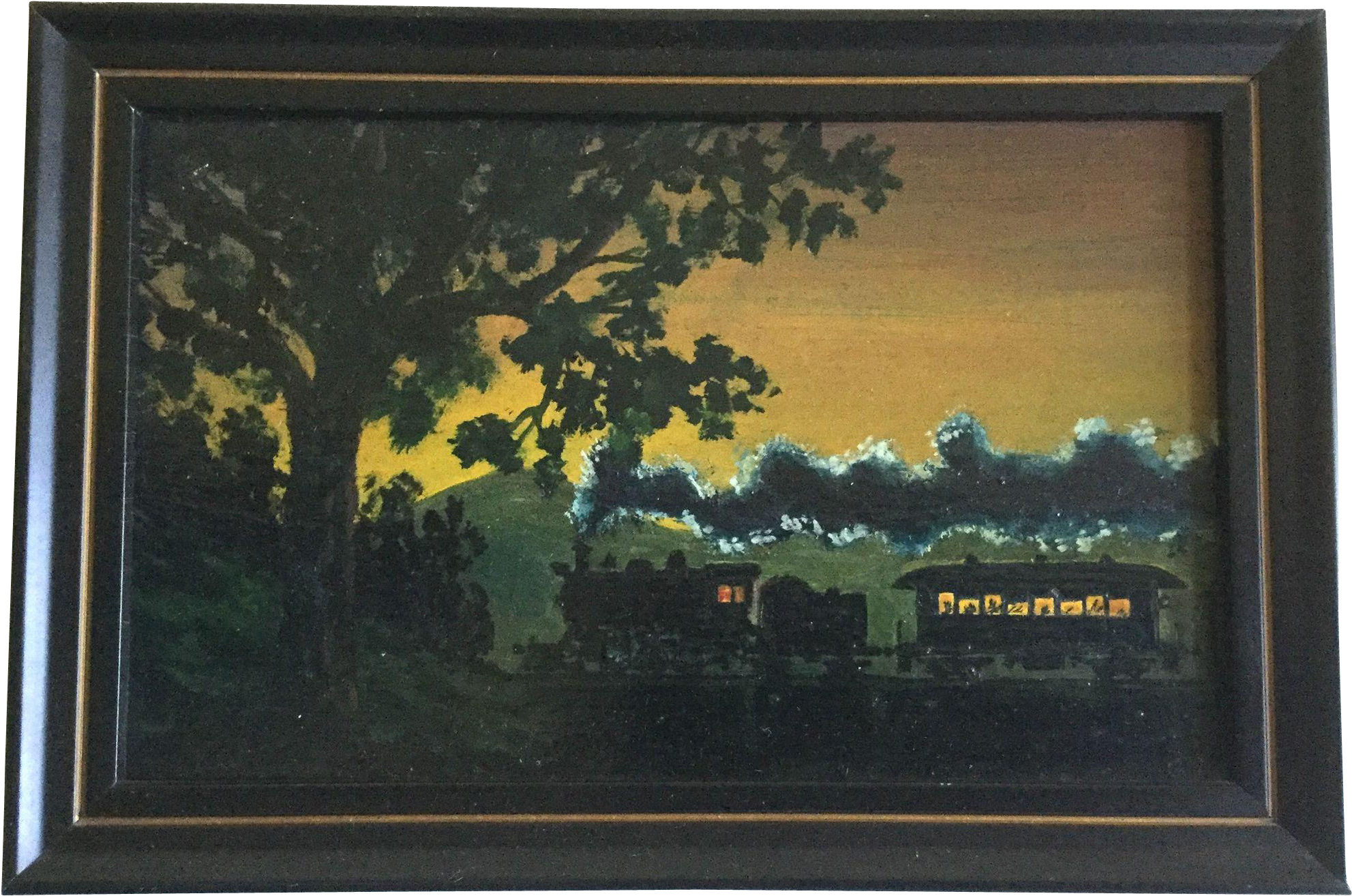 Folk Art Train Painting At Night - Picture Frame (1982x1982), Png Download