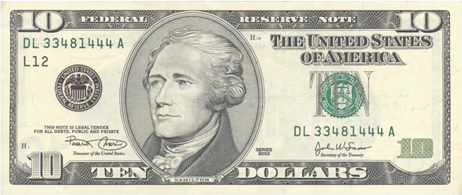 Alexander Hamilton Safe As Treasury Delays Choosing - Alexander Hamilton On The 10 Dollar Bill (899x600), Png Download