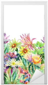 Watercolor Blooming Cactus Background Door Sticker - Watercolor Painting (400x400), Png Download
