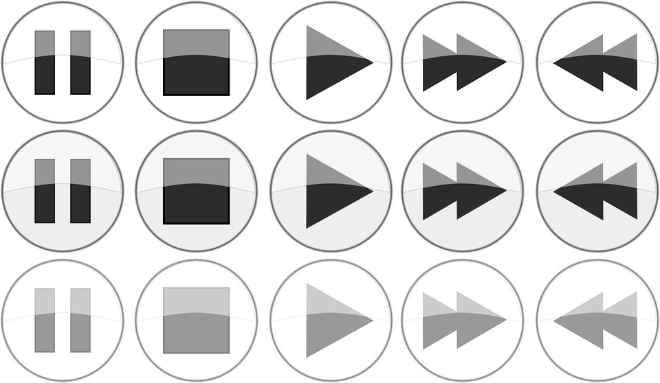 Multimedia Buttons Player Play Stop Rewind - Free Media Player Control Button Png (584x340), Png Download