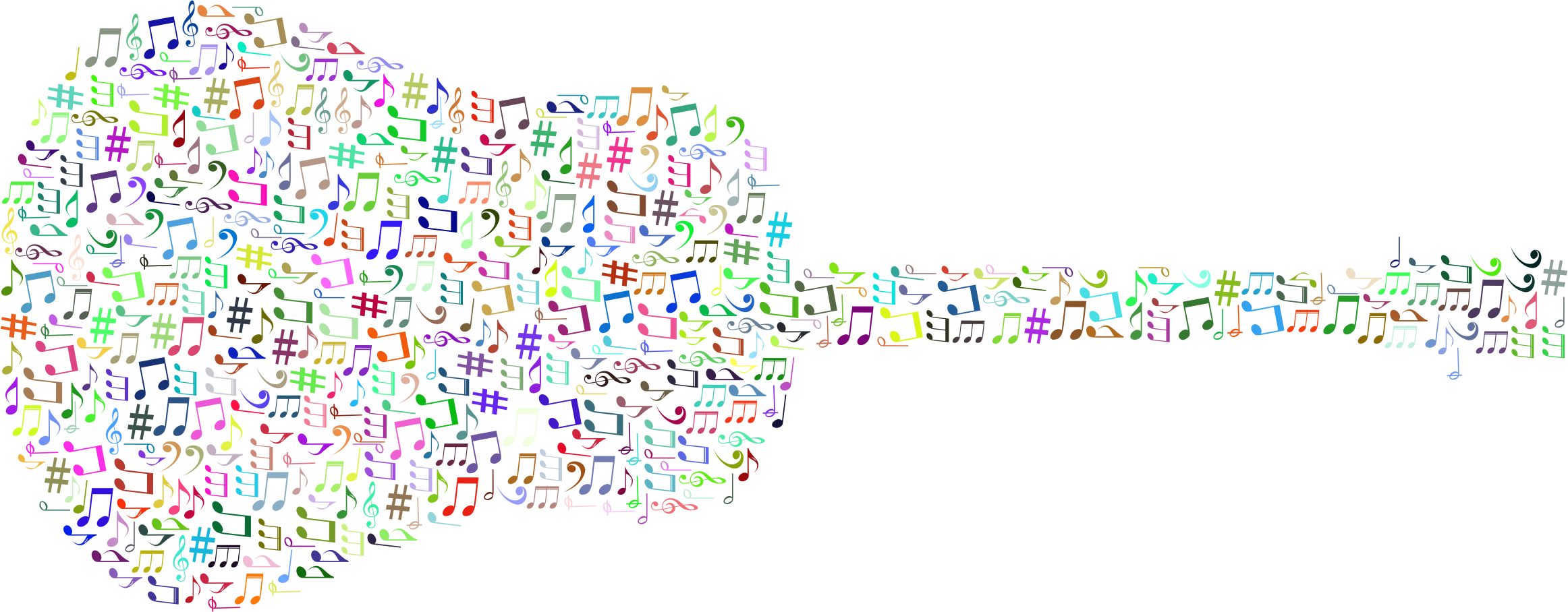 Prismatic Musical Notes Old Fashioned Guitar No Background (2324x908), Png Download