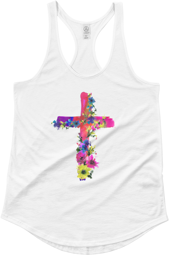 Watercolor Flowers & Cross Ladies Shirttail - Active Tank (1000x1000), Png Download