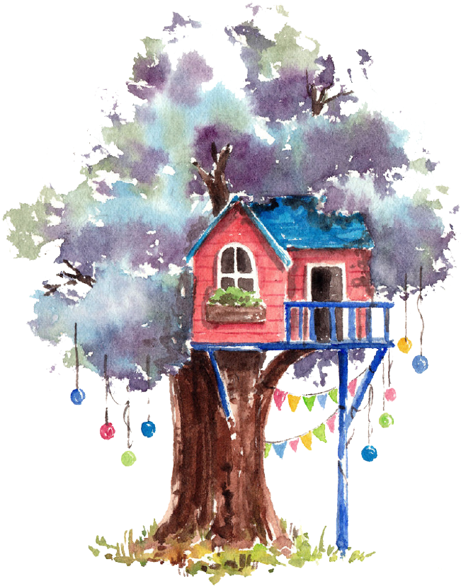 Painting Tree House Cartoon Transprent Png Free - Watercolor Painting Tree House (690x920), Png Download