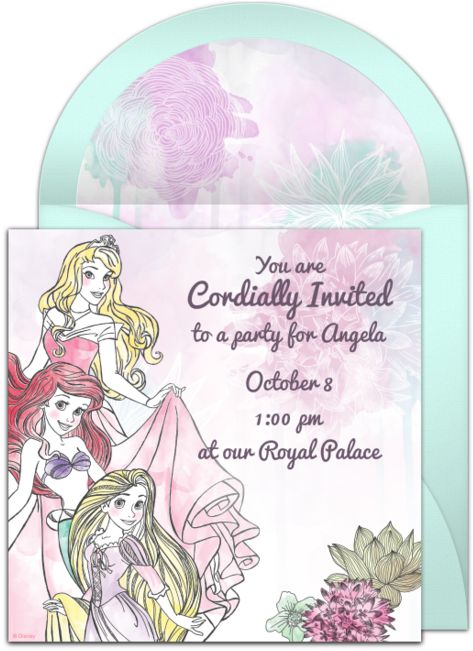 Disney Princess Watercolor Online Invitation - Party (650x650), Png Download
